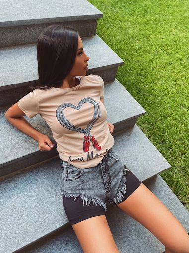 Тениска Heart beige